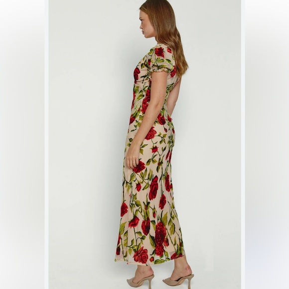 Rare London Rose Devore burnout velvet maxi dress coquette Sz 8 NWT - Picture 4 of 16